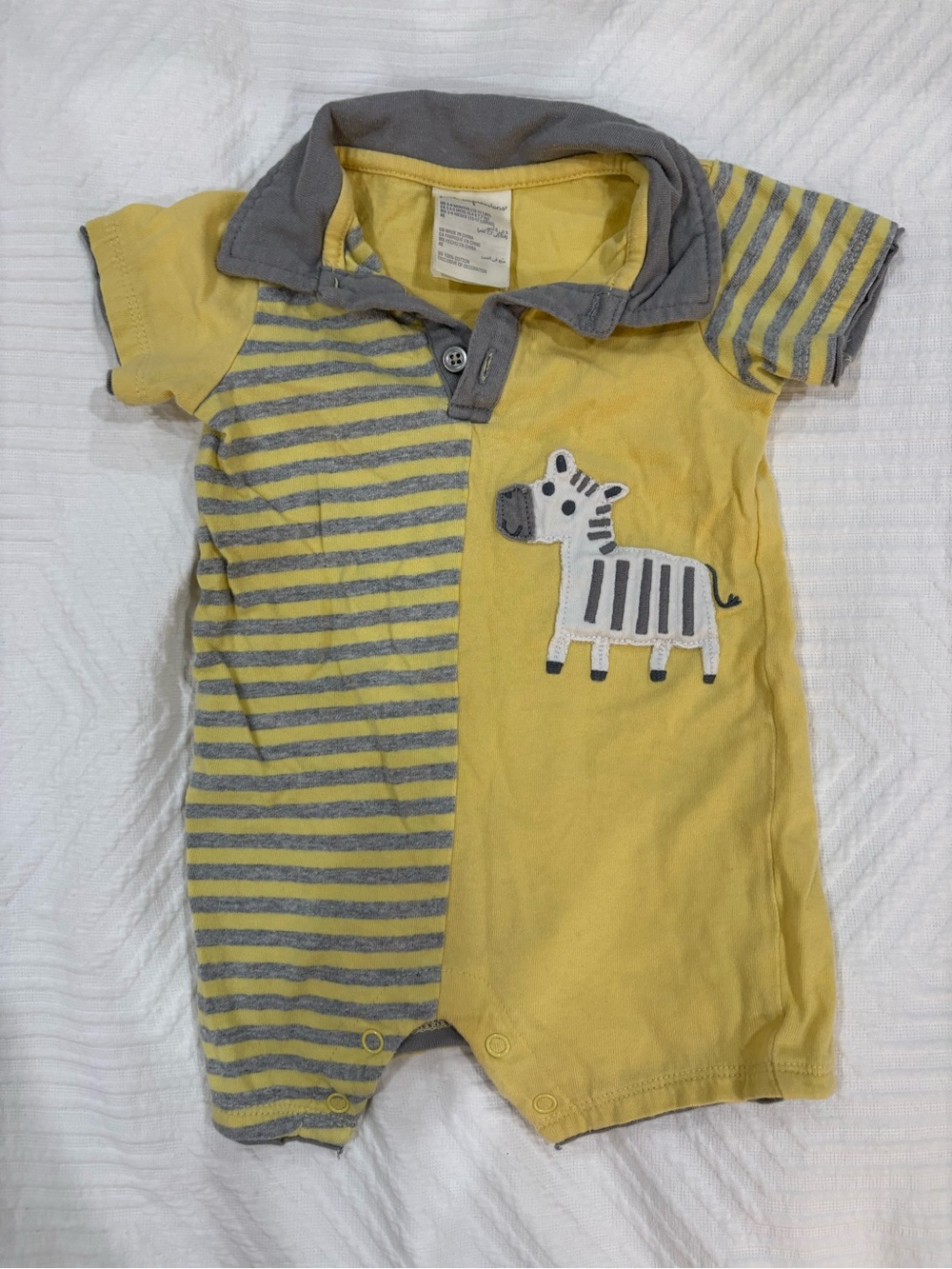 First Impressions Yellow and Gray Striped Baby Romper